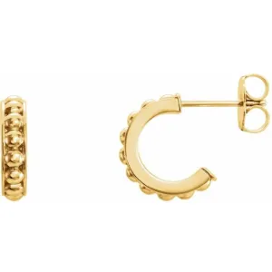 14K Yellow 12 mm Beaded Hoop Earrings