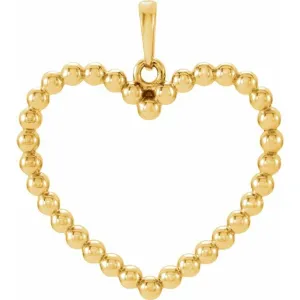 14K Yellow Beaded Heart Pendant