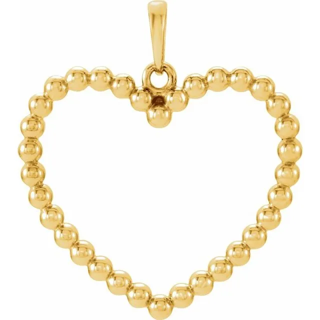 14K Yellow Beaded Heart Pendant