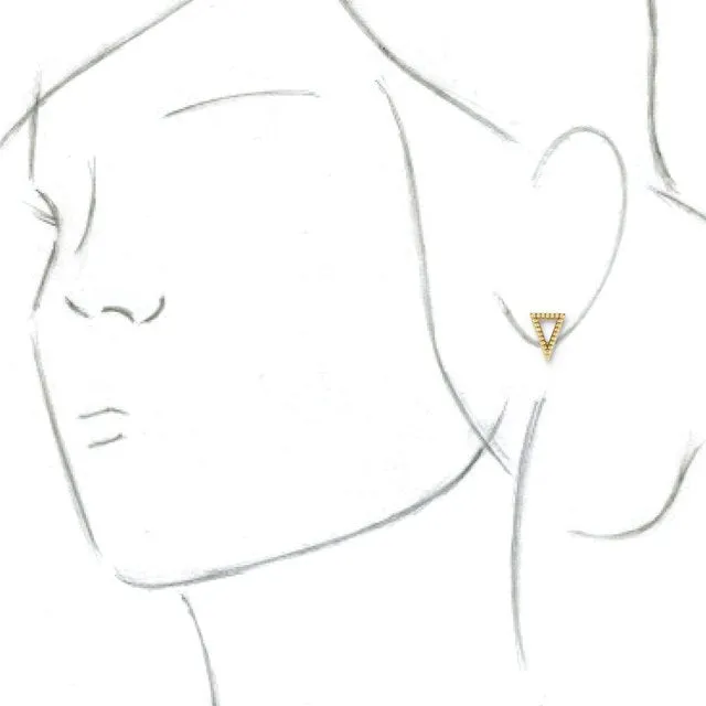 14K Yellow Beaded Triangle Earrings