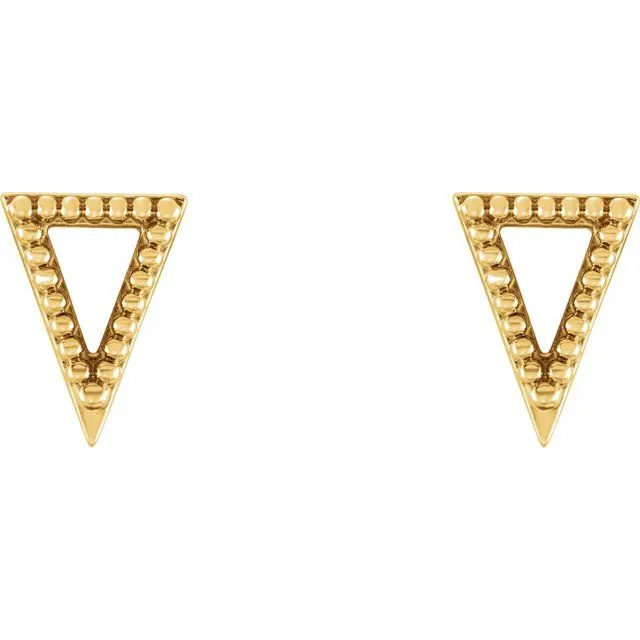 14K Yellow Beaded Triangle Earrings