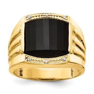14k Yellow Gold Polished Men's Onyx Diamond Ring