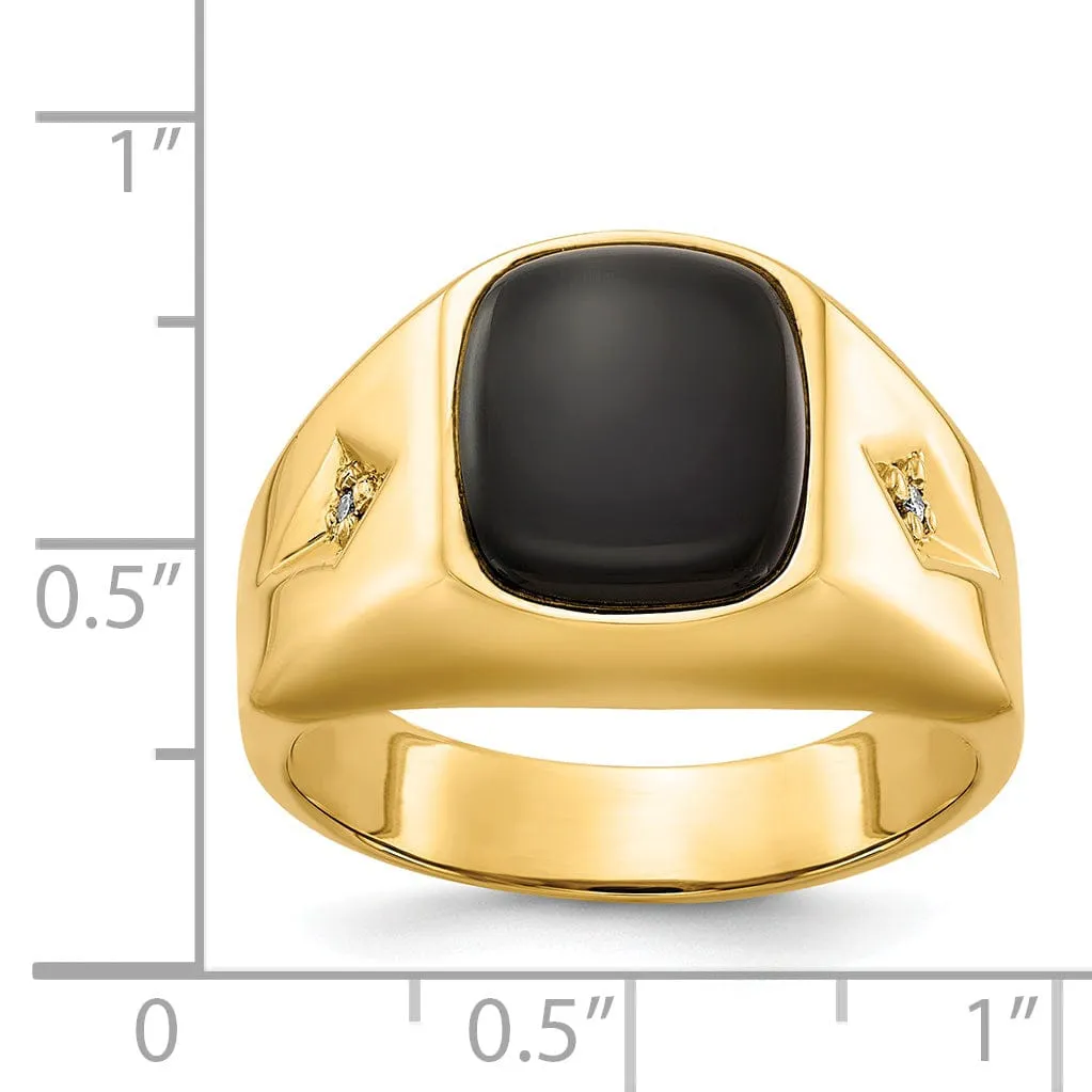 14k Yellow Gold Polished Men's Onyx Diamond Ring