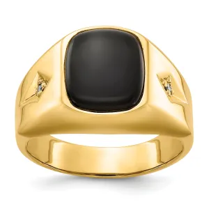 14k Yellow Gold Polished Men's Onyx Diamond Ring