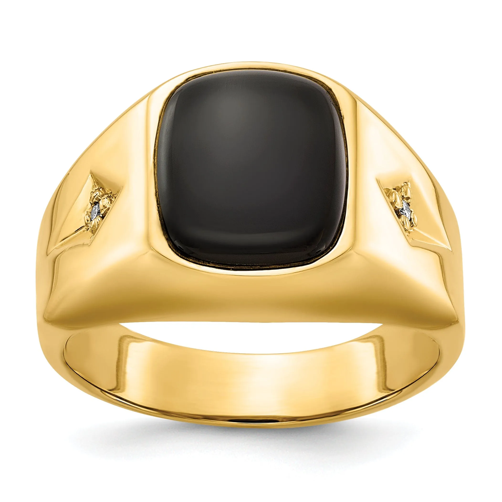 14k Yellow Gold Polished Men's Onyx Diamond Ring