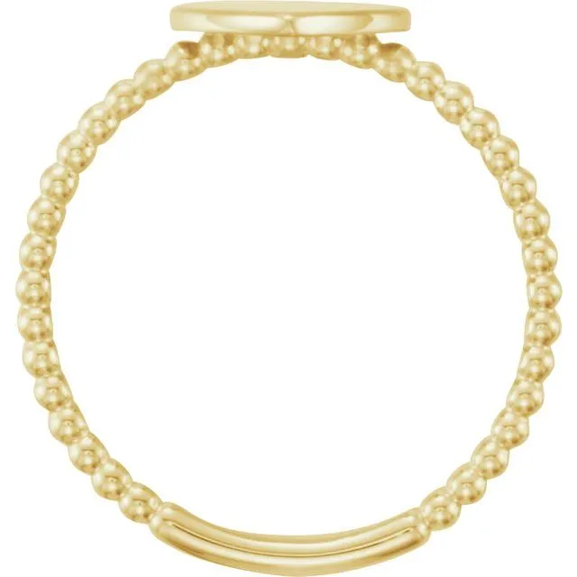 14K Yellow Heart Engravable Beaded Ring