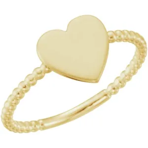 14K Yellow Heart Engravable Beaded Ring