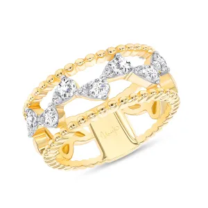 14KT Yellow Gold Beaded Ring with 0.57ctw diamonds, G/H-VS2/...