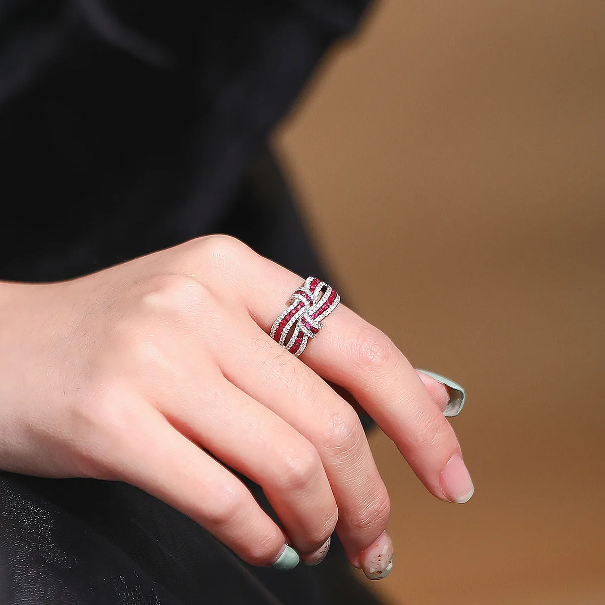 1.5CTW Diamond and Ruby Knot Statement Ring