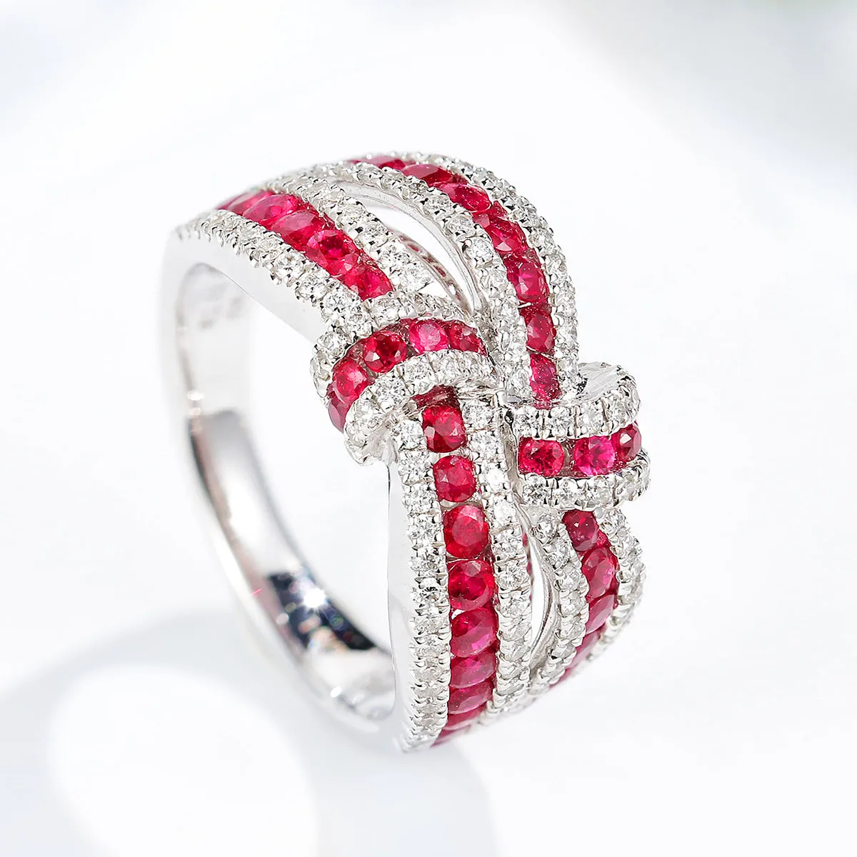 1.5CTW Diamond and Ruby Knot Statement Ring
