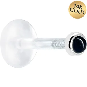 16 Gauge 1/4 Solid 14KT White Gold 2mm Genuine Onyx Bioplast Tragus Earring Stud