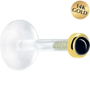 16 Gauge 1/4 Solid 14KT Yellow Gold 2mm Genuine Onyx Bioplast Tragus Earring Stud