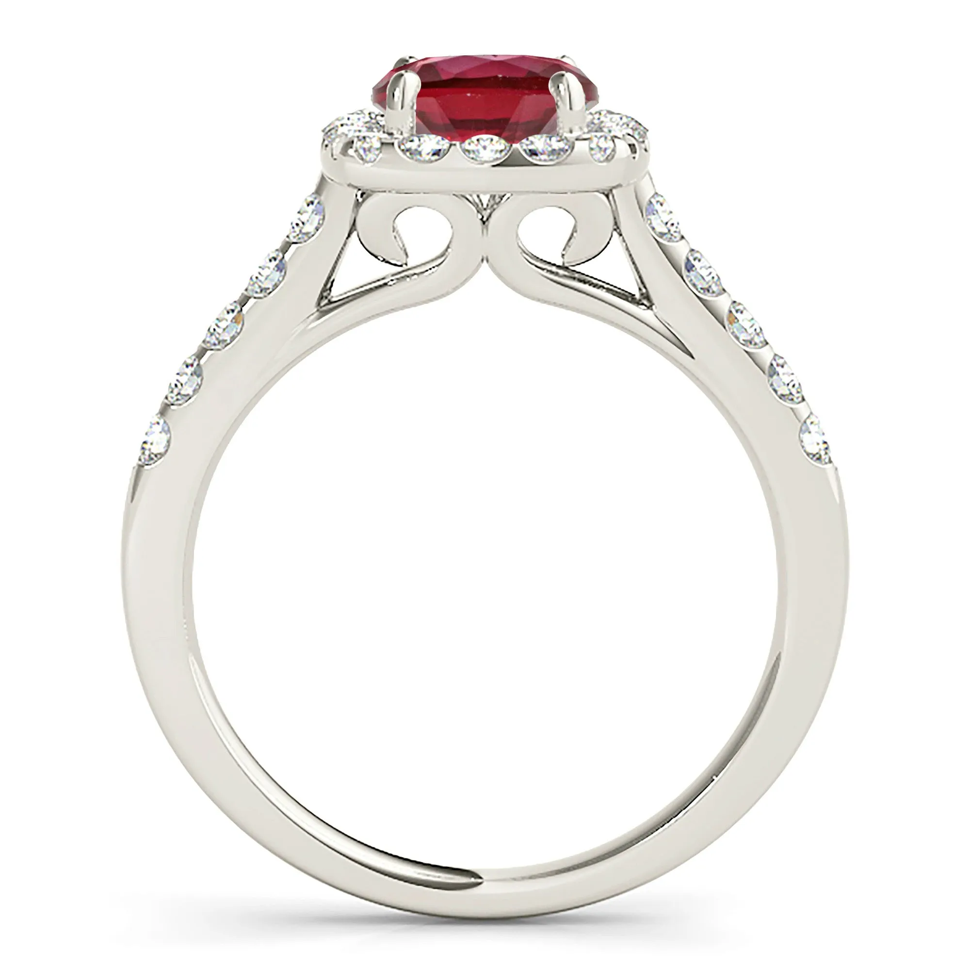 1.80 ct. Genuine Ruby Ring With Cushion Halo And Delicate Diamond Band