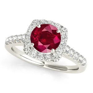 1.80 ct. Genuine Ruby Ring With Cushion Halo And Delicate Diamond Band