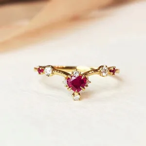 18K Gold Heart Shaped 0.25ct Natural Ruby Vintage Gemstone Ring