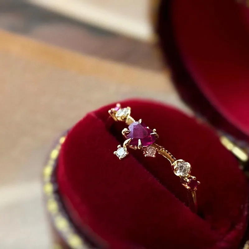 18K Gold Heart Shaped 0.25ct Natural Ruby Vintage Gemstone Ring