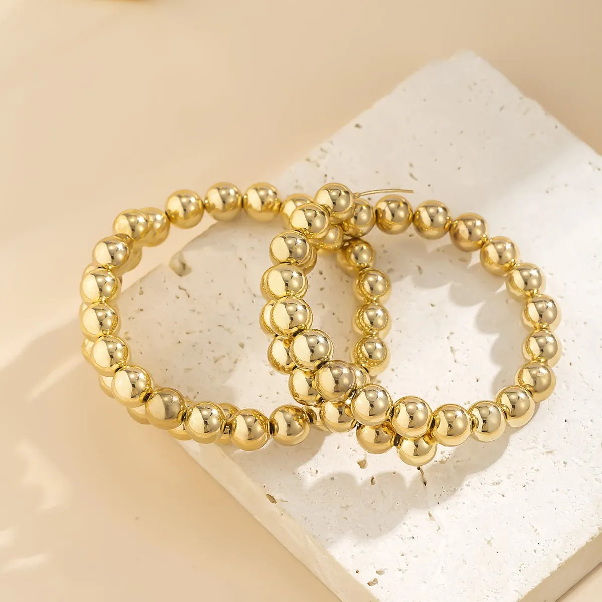 18K Gold-Plated Stacked Beaded Hoop Earrings
