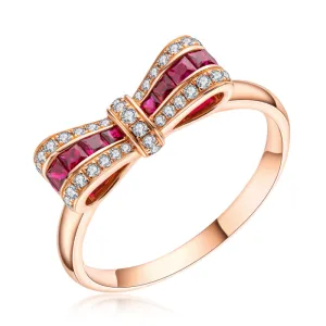 18K Rose Gold 0.35ct Ruby Natural Gemstone Knot Ring Exclusively Handcrafted 0.149ct Natural Diamond (H-F Color, VS1-VS2 Clarity)