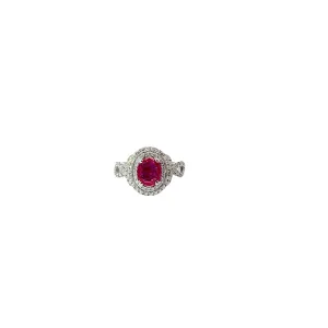 18k White Gold 1.01ct Oval Shape Burma Ruby and .74ct F VS2 Round Diamond Ring Certified By GIA # 2191611302
