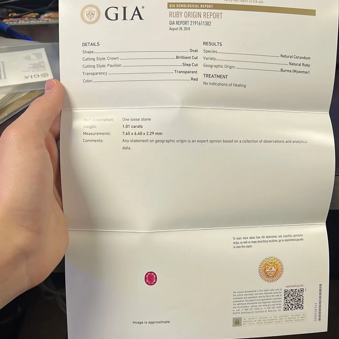 18k White Gold 1.01ct Oval Shape Burma Ruby and .74ct F VS2 Round Diamond Ring Certified By GIA # 2191611302