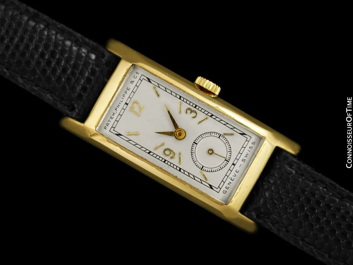 1930's Patek Philippe Long Vintage Mens Rectangular Art Deco Watch - 18K Gold