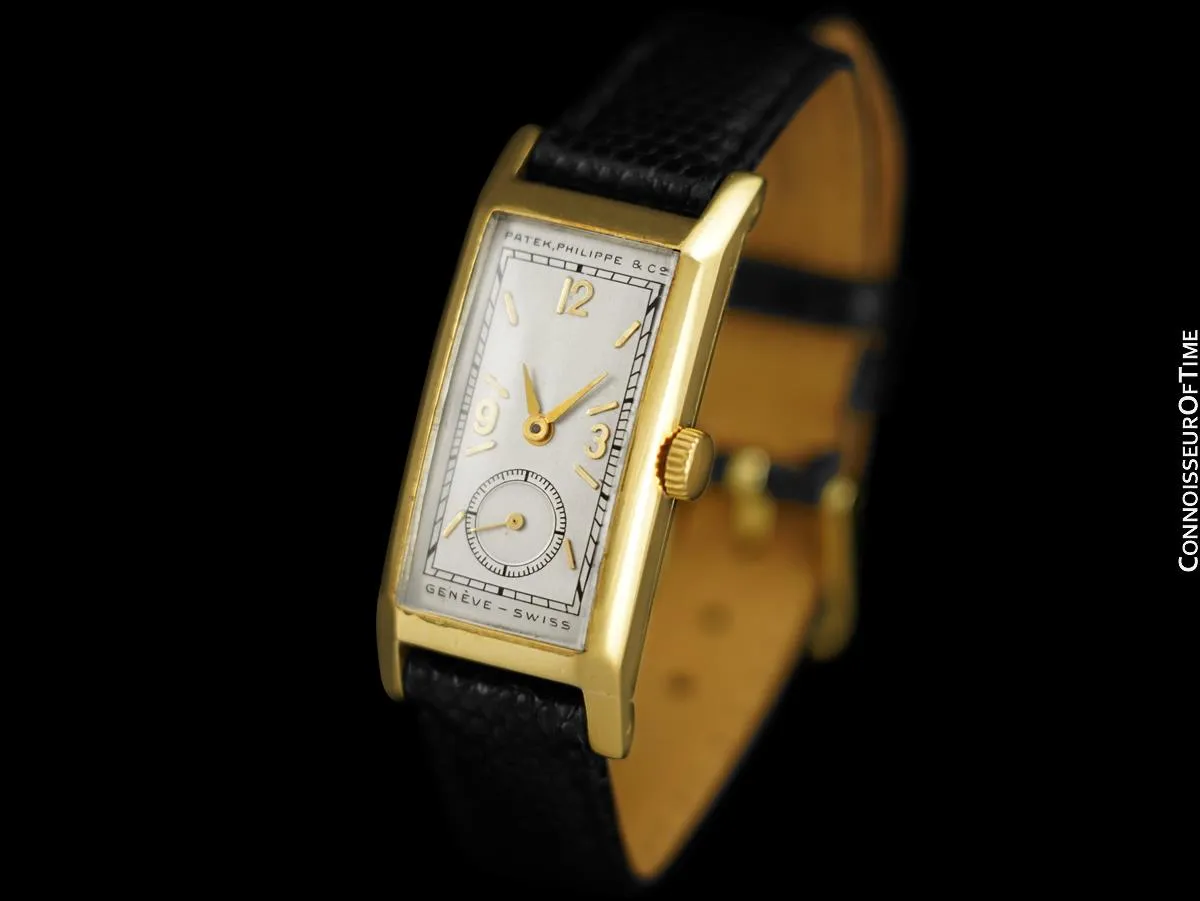 1930's Patek Philippe Long Vintage Mens Rectangular Art Deco Watch - 18K Gold