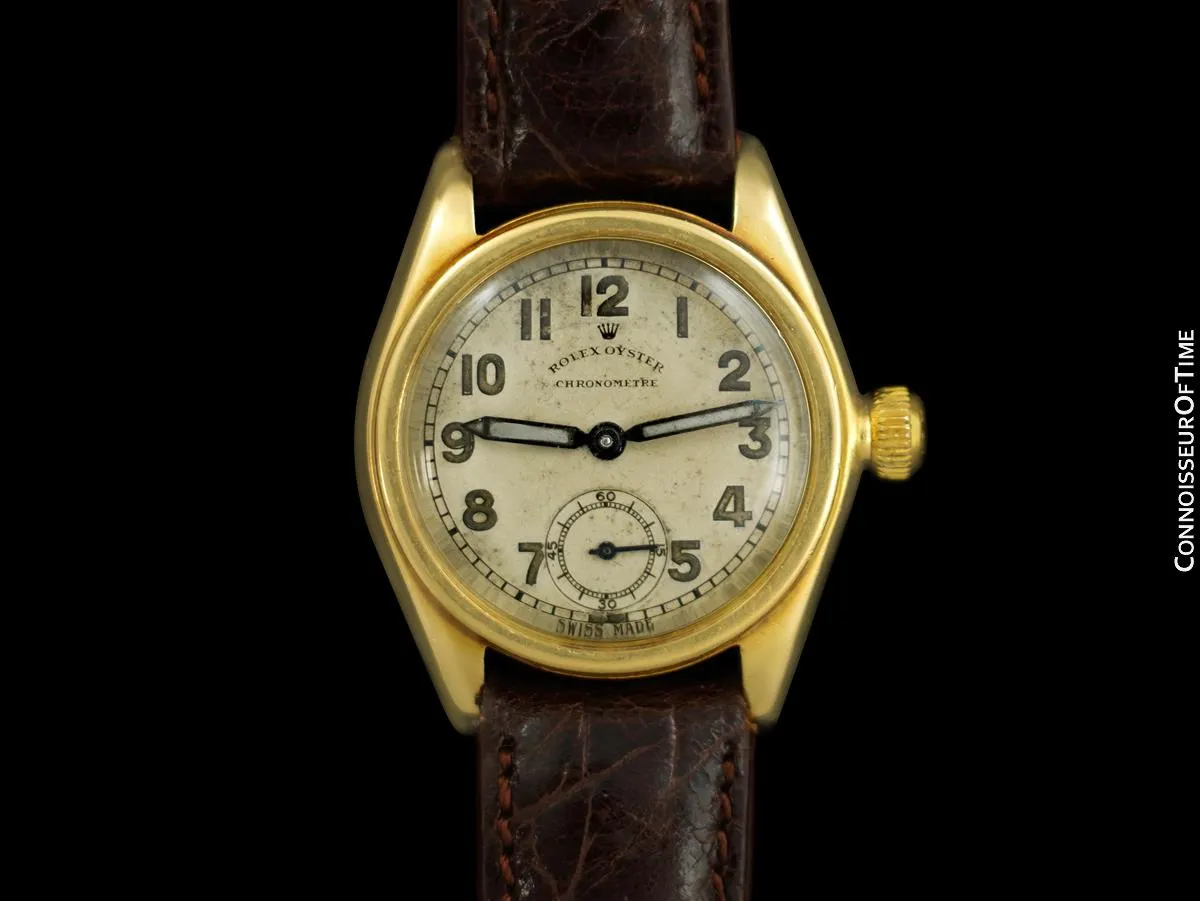 1938 Rolex Early Oyster Chronometer Vintage Mens Midsize Watch - 18K Gold