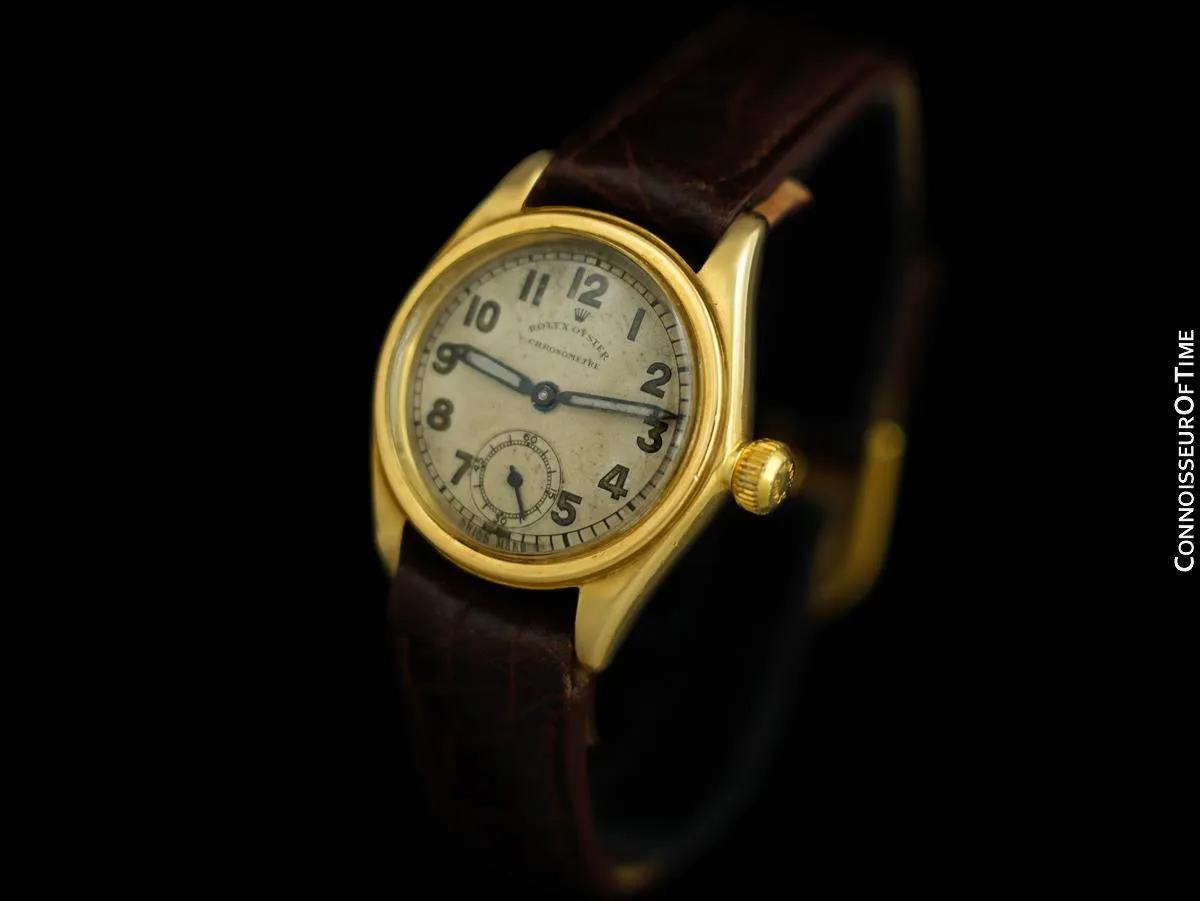 1938 Rolex Early Oyster Chronometer Vintage Mens Midsize Watch - 18K Gold