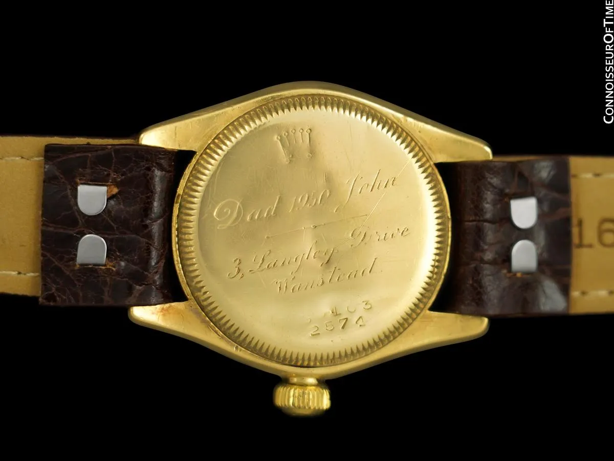 1938 Rolex Early Oyster Chronometer Vintage Mens Midsize Watch - 18K Gold