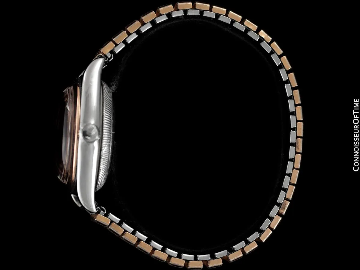 1938 Rolex Vintage Mens Oyster Perpetual Bubbleback Watch, Ref. 3132 - Stainless Steel & 18K Rose Gold