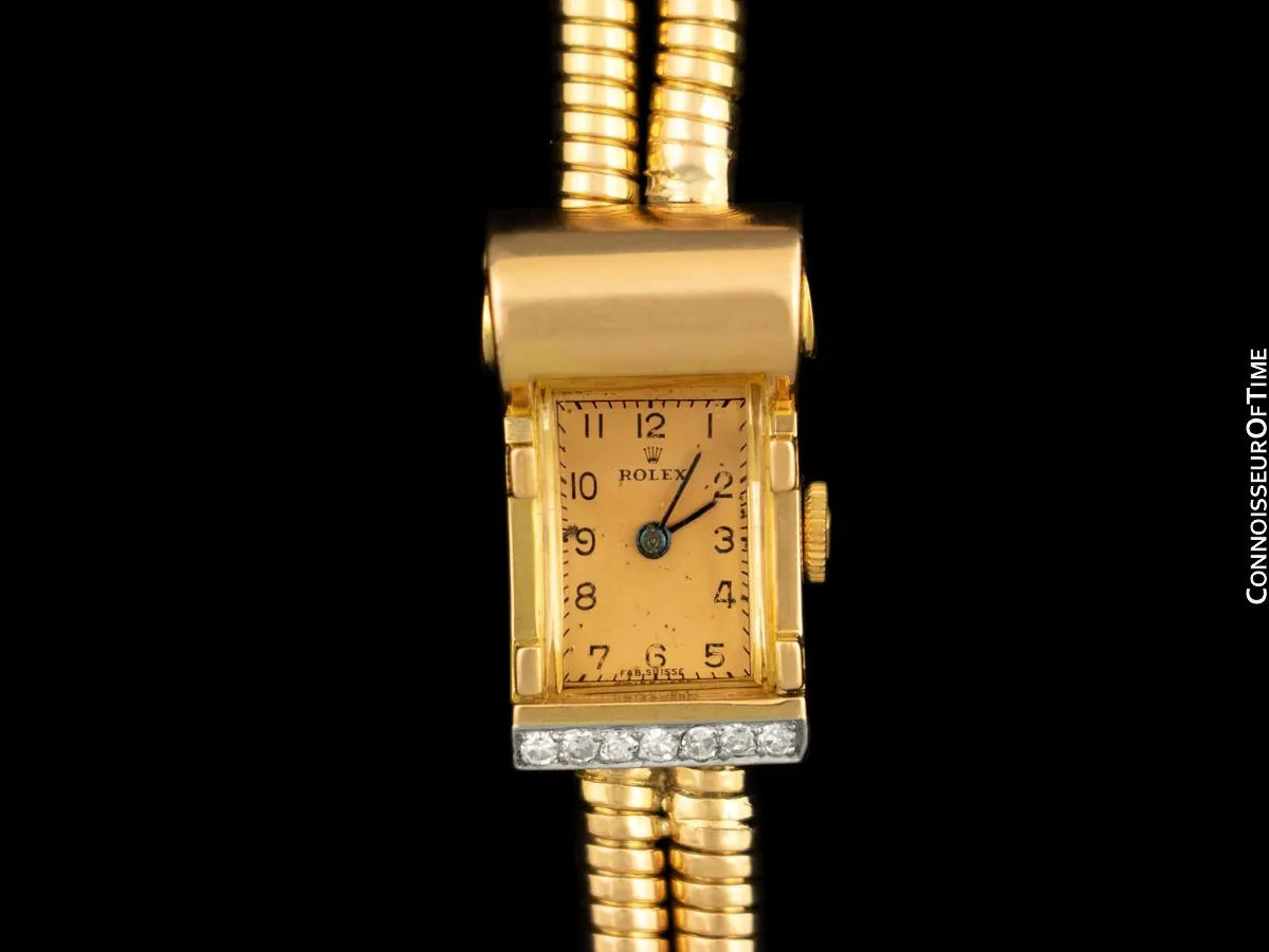 1940's Rolex Ladies Vintage French Cocktail Watch - 18K Rose Gold & Diamonds