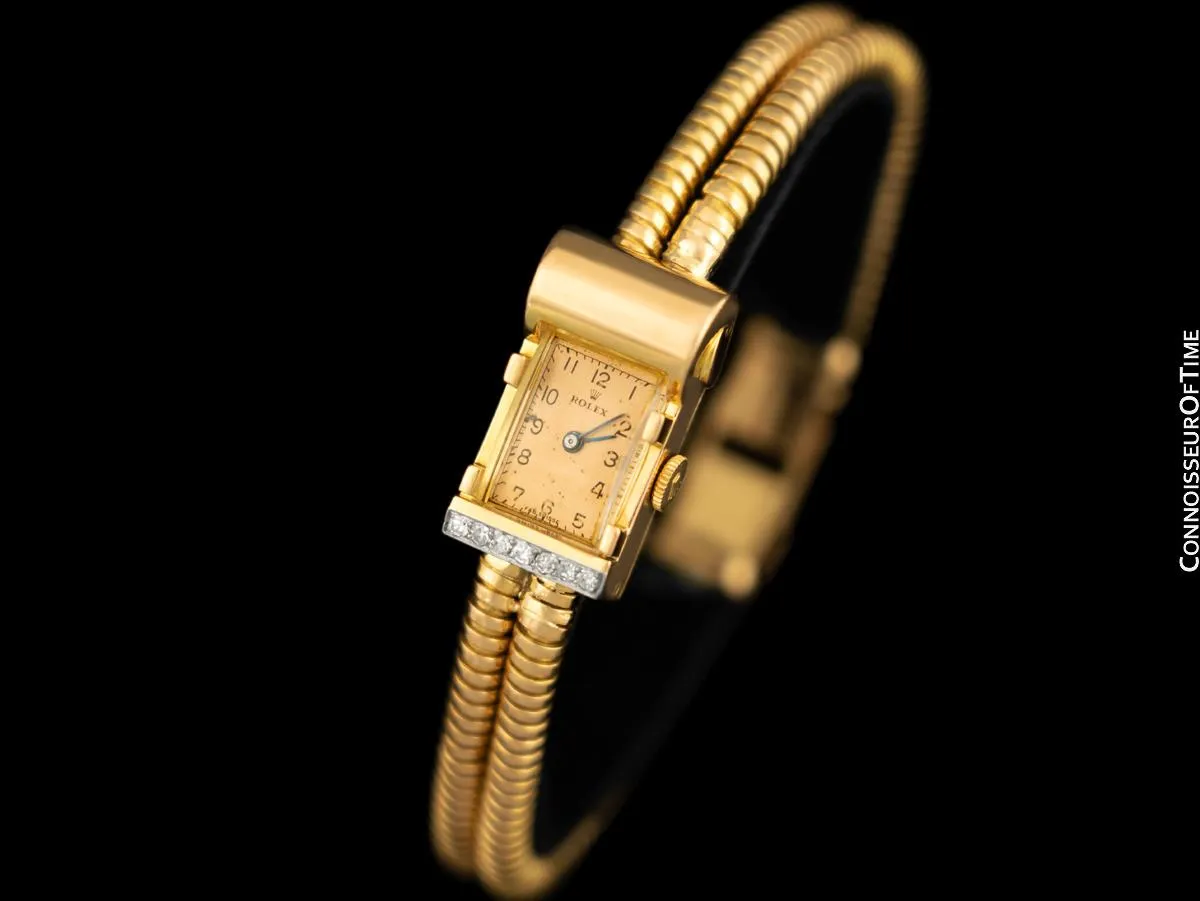 1940's Rolex Ladies Vintage French Cocktail Watch - 18K Rose Gold & Diamonds