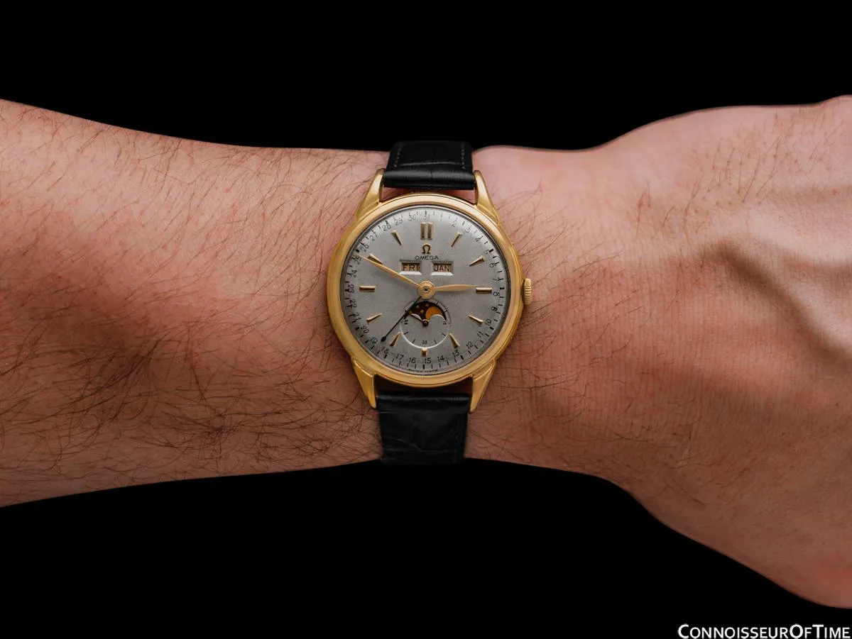 1947 Omega Cosmic Large Vintage Triple Date, Moon Phase Watch - 18K Gold Plated with Box