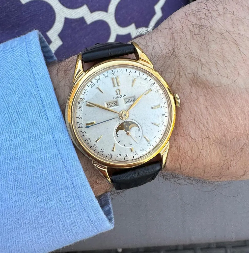 1947 Omega Cosmic Large Vintage Triple Date, Moon Phase Watch - 18K Gold Plated with Box