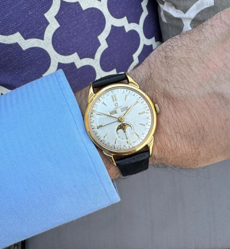 1947 Omega Cosmic Large Vintage Triple Date, Moon Phase Watch - 18K Gold Plated with Box