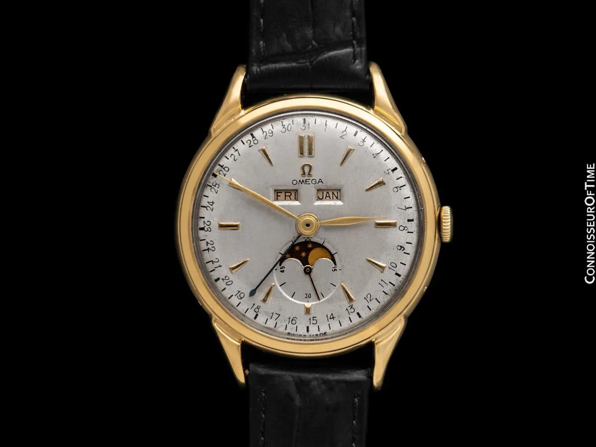 1947 Omega Cosmic Large Vintage Triple Date, Moon Phase Watch - 18K Gold Plated with Box