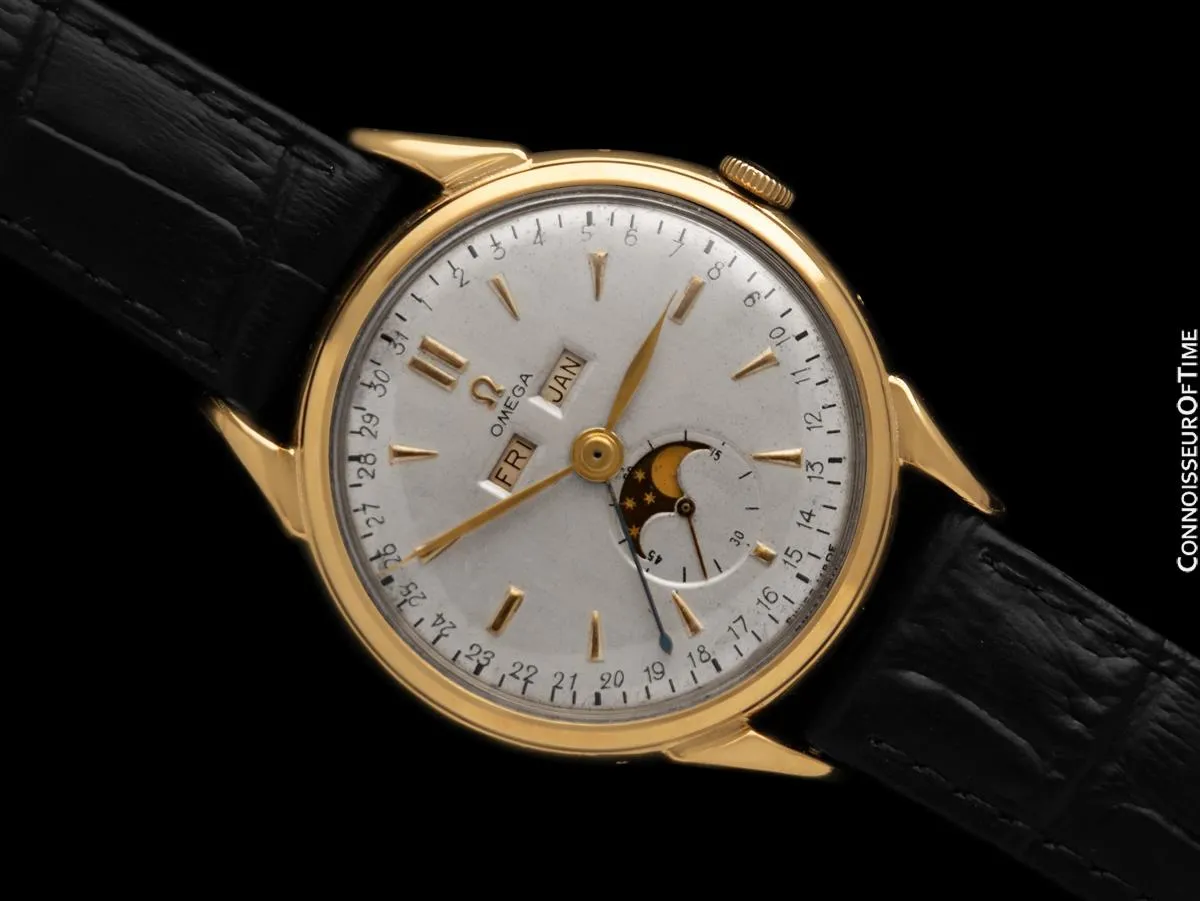 1947 Omega Cosmic Large Vintage Triple Date, Moon Phase Watch - 18K Gold Plated with Box