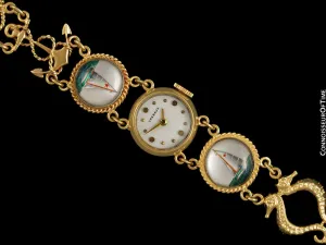 1950's Cresarrow like Tiffany / Girard Perregaux Vintage Ladies Nautical Bracelet Watch - 14K Gold & Essex Crystal