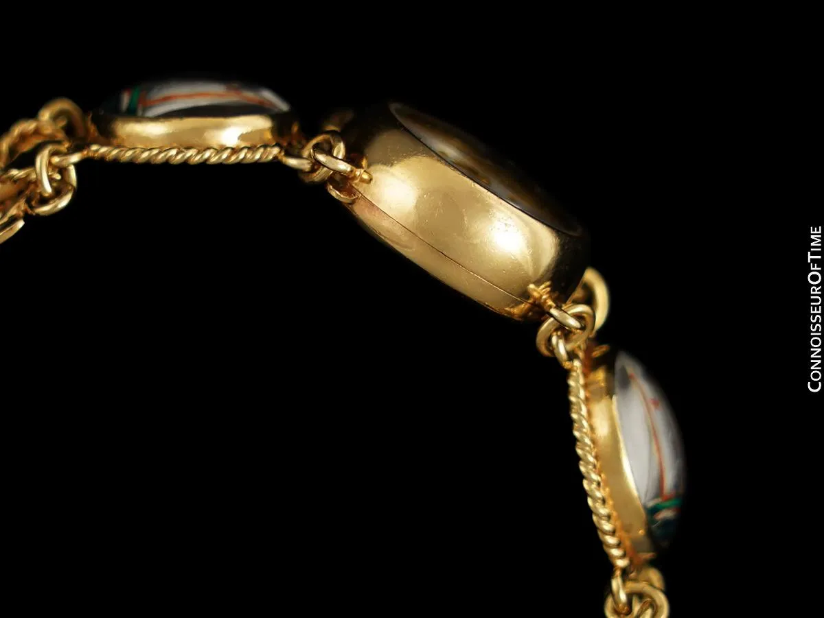 1950's Cresarrow like Tiffany / Girard Perregaux Vintage Ladies Nautical Bracelet Watch - 14K Gold & Essex Crystal