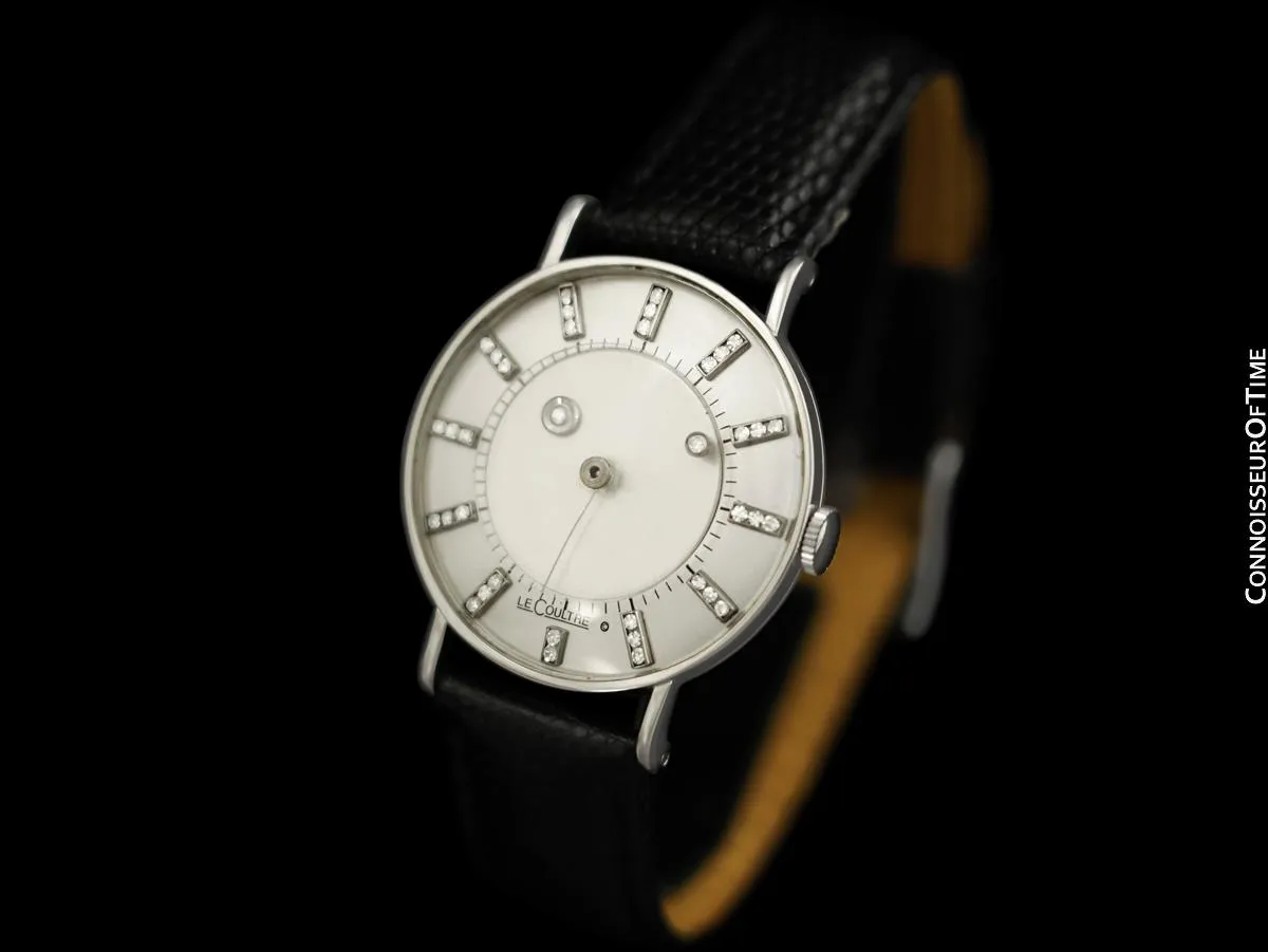 1956 Jaeger-LeCoultre Vacheron & Constantin Vintage Diamond Mystery Dial Mens Watch - 14K White Gold