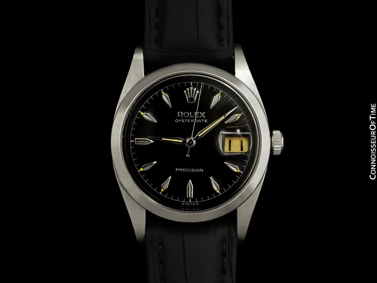 1956 Rolex Oysterdate Vintage Mens Handwound Watch with Red & Black Roulette Date - Stainless Steel
