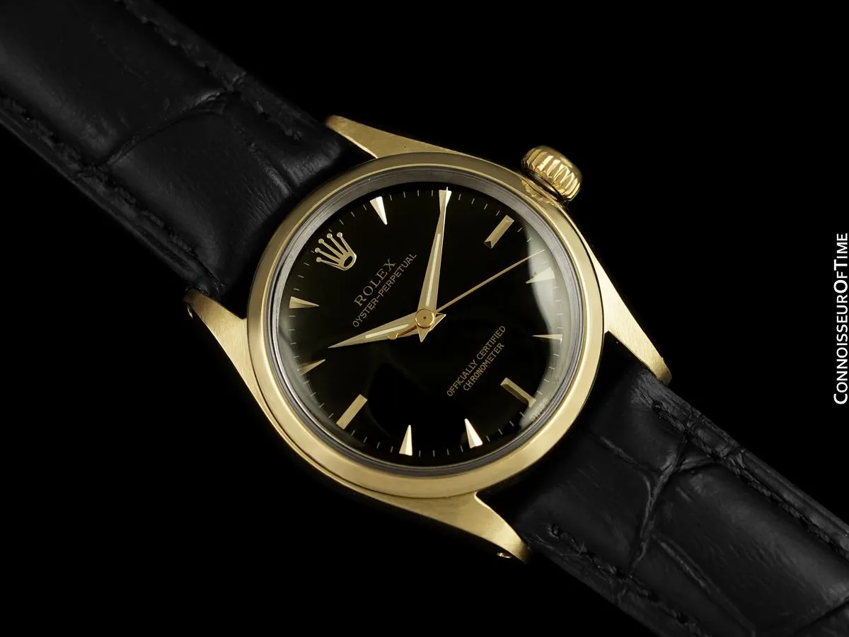 1958 Rolex Oyster Perpetual Mens Midsize Unisex 31mm Classic Vintage Watch - 14K Gold