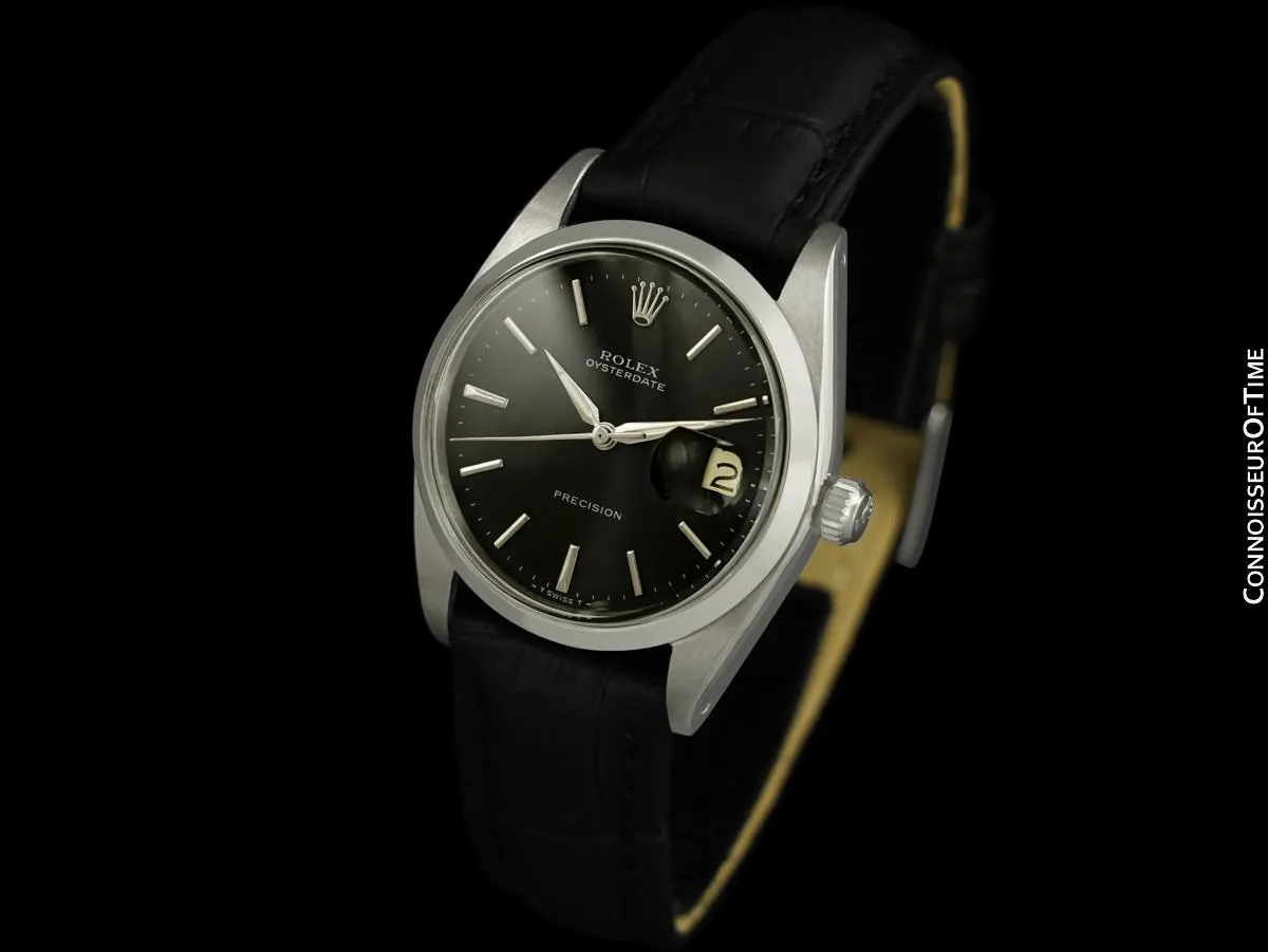 1960 Rolex Oysterdate Vintage Mens Black Dial Watch with Date - Stainless Steel