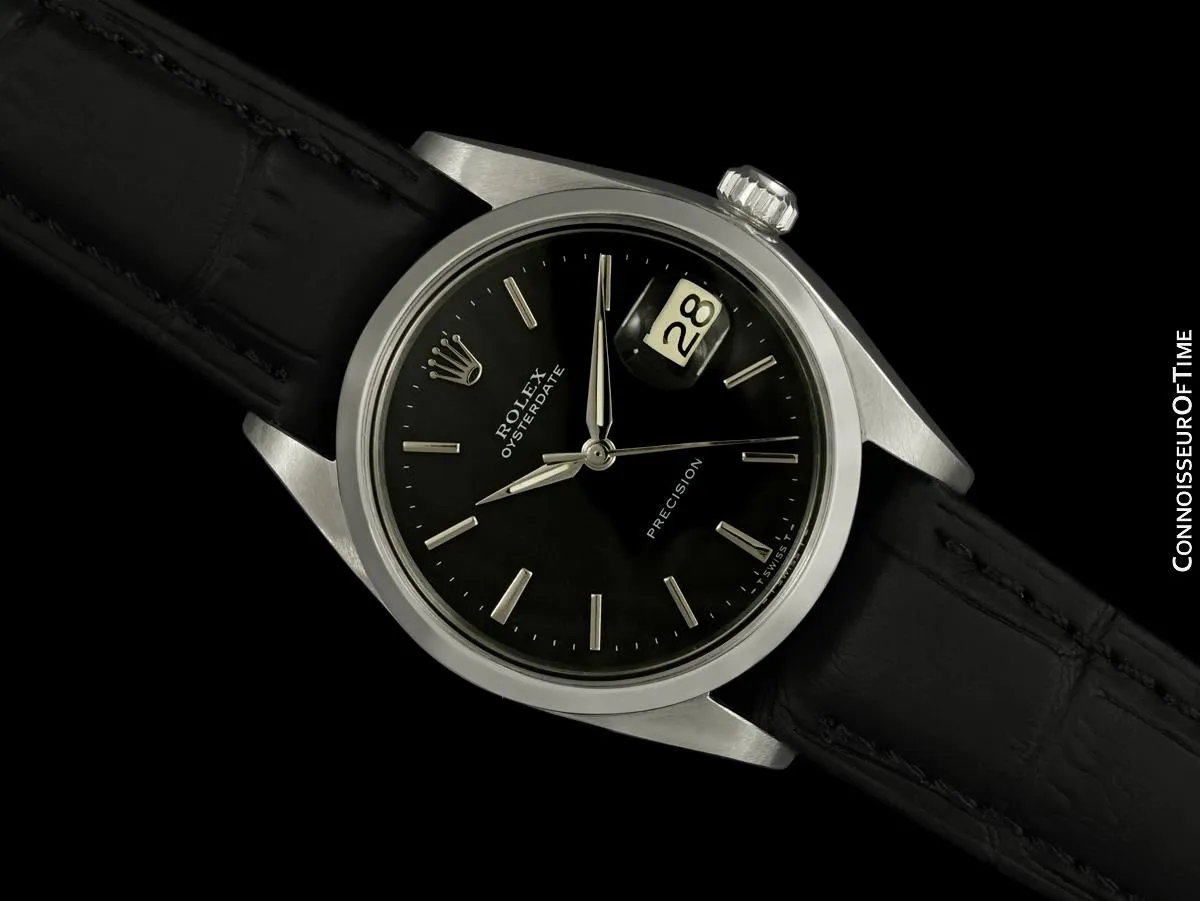 1960 Rolex Oysterdate Vintage Mens Black Dial Watch with Date - Stainless Steel