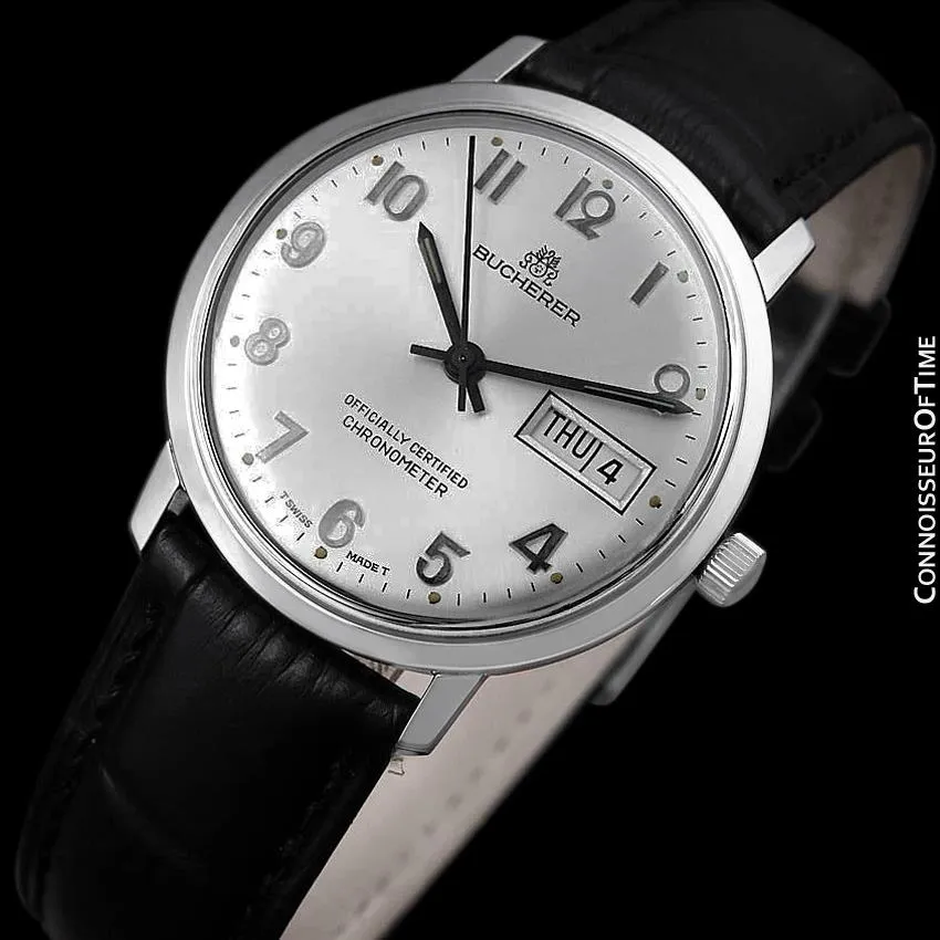 1960's Bucherer Vintage Mens Officially Certified Chronometer Watch - Stainless Steel