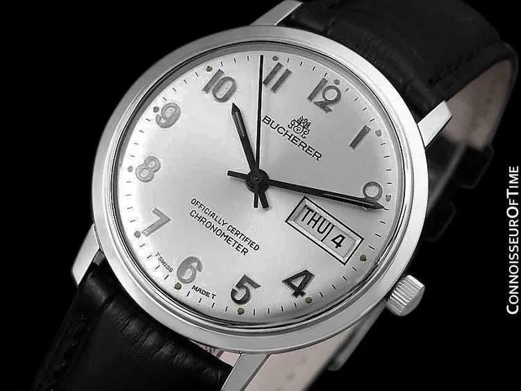 1960's Bucherer Vintage Mens Officially Certified Chronometer Watch - Stainless Steel