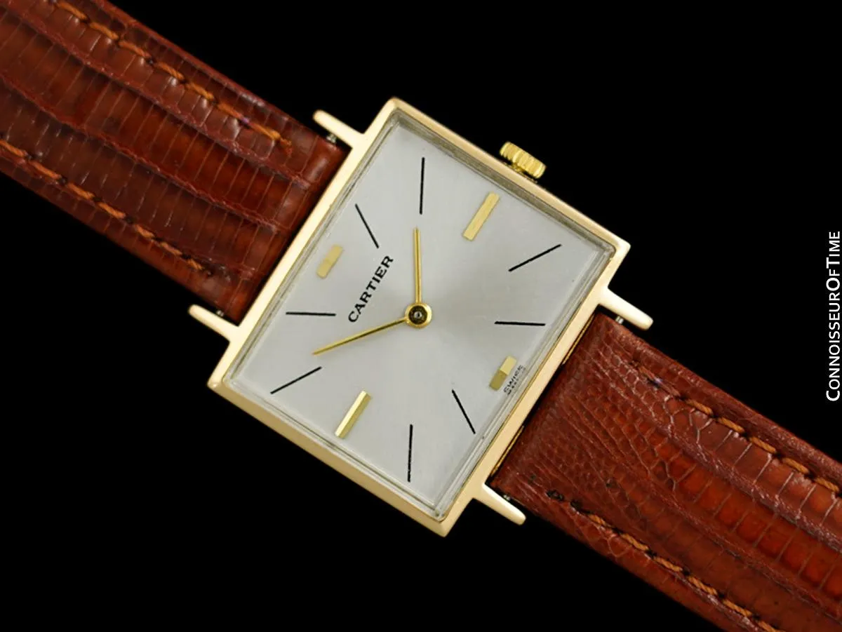 1960's Cartier Vintage Mens Mechanical "TV" Shaped Dress Watch - Solid 18K Gold