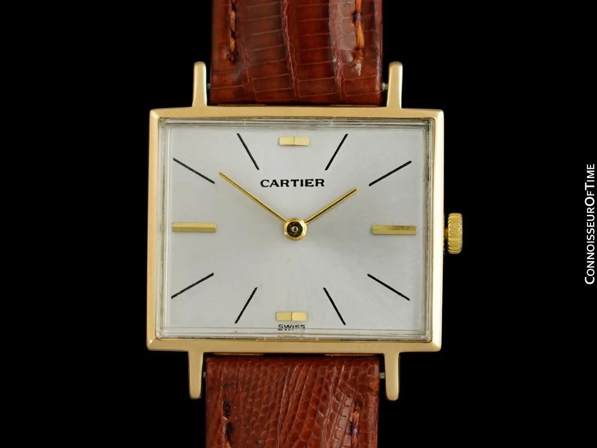 1960's Cartier Vintage Mens Mechanical "TV" Shaped Dress Watch - Solid 18K Gold