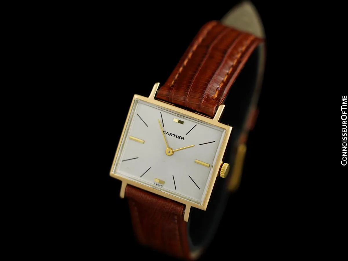 1960's Cartier Vintage Mens Mechanical "TV" Shaped Dress Watch - Solid 18K Gold