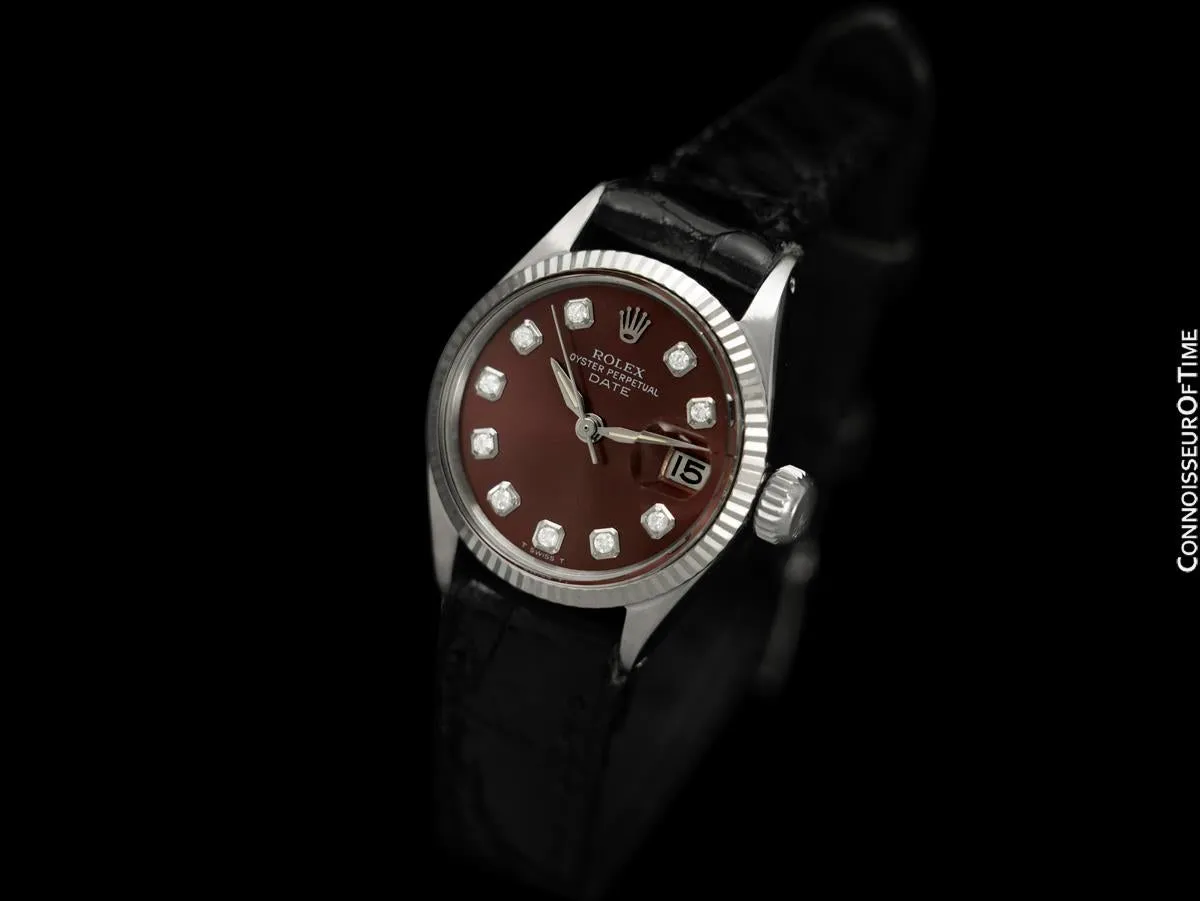 1964 Rolex Vintage Ladies Date Datejust Watch, Wine Diamond Dial - Stainless Steel & 18K White Gold